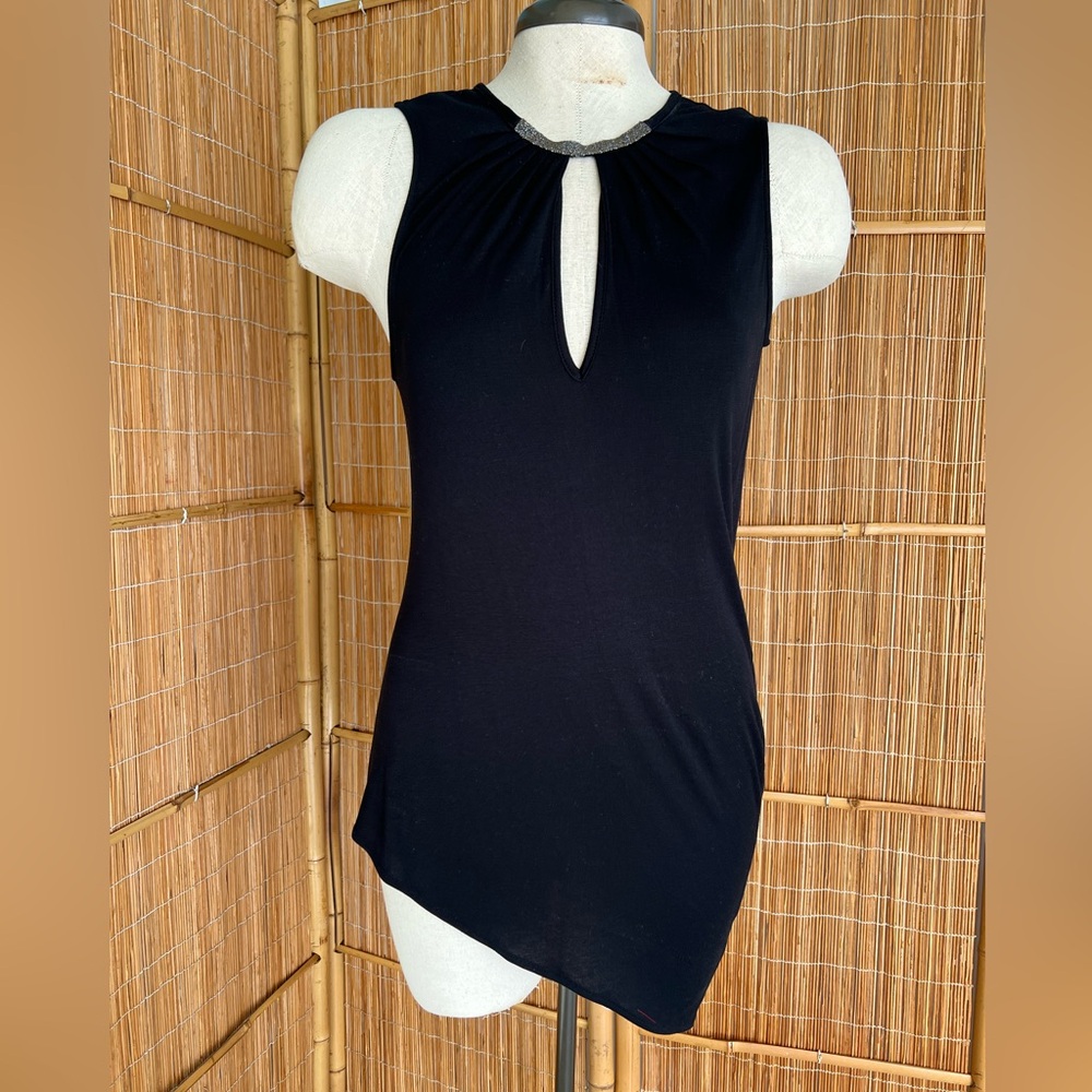 Halston Heritage Asymmetric Sleeveless Deep Cut Out Top